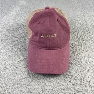 Ariat Trucker Hat Maroon Burgundy Tan Mesh Adjustable Baseball Cap Logo Western
